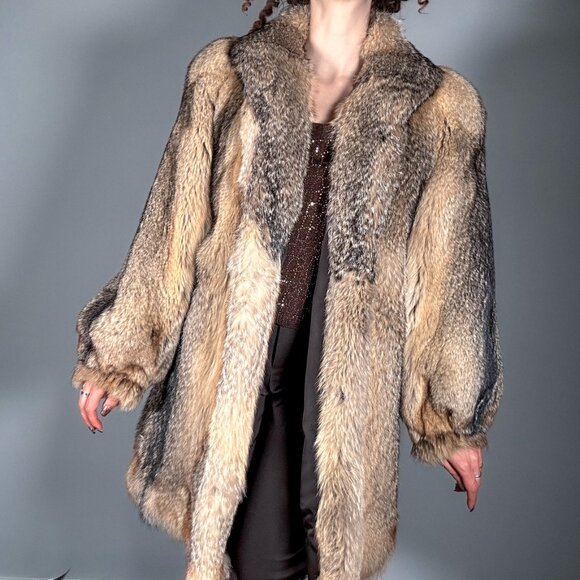 Coyote Fur Coat Vintage 80's Oversized Look - Picture 4 of 7